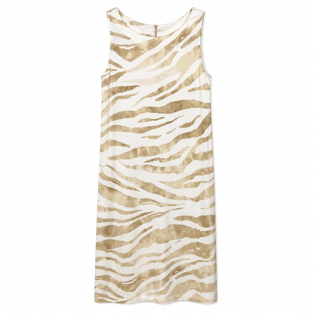 Tommy Bahama Zebra Print Midi Dress Neutral Sleeveless Small